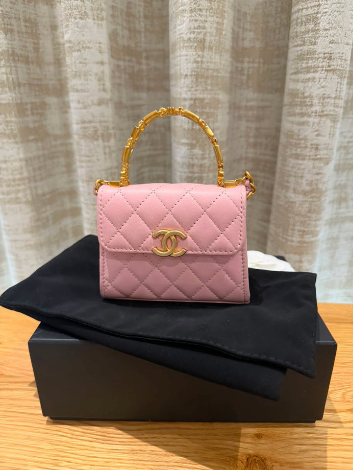CHANEL Pink Lambskin GHW Mini Vanity with top handle