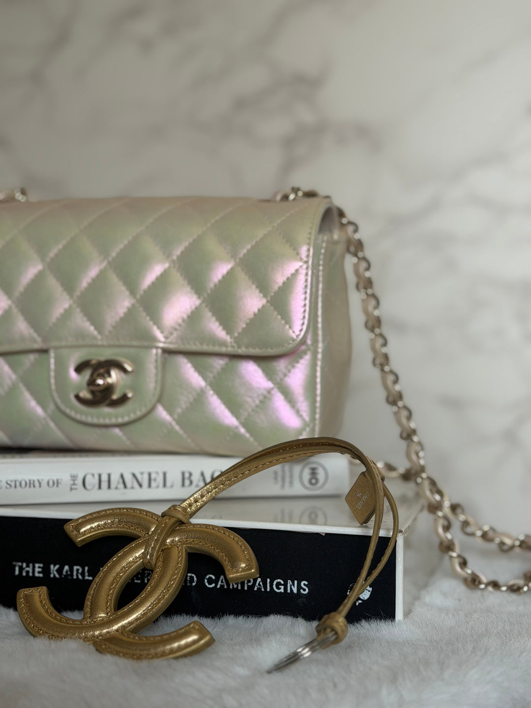 CHANEL 20B Iridescent Ivory Calf skin LGHW Mini Rectangular Flap Bag 2020