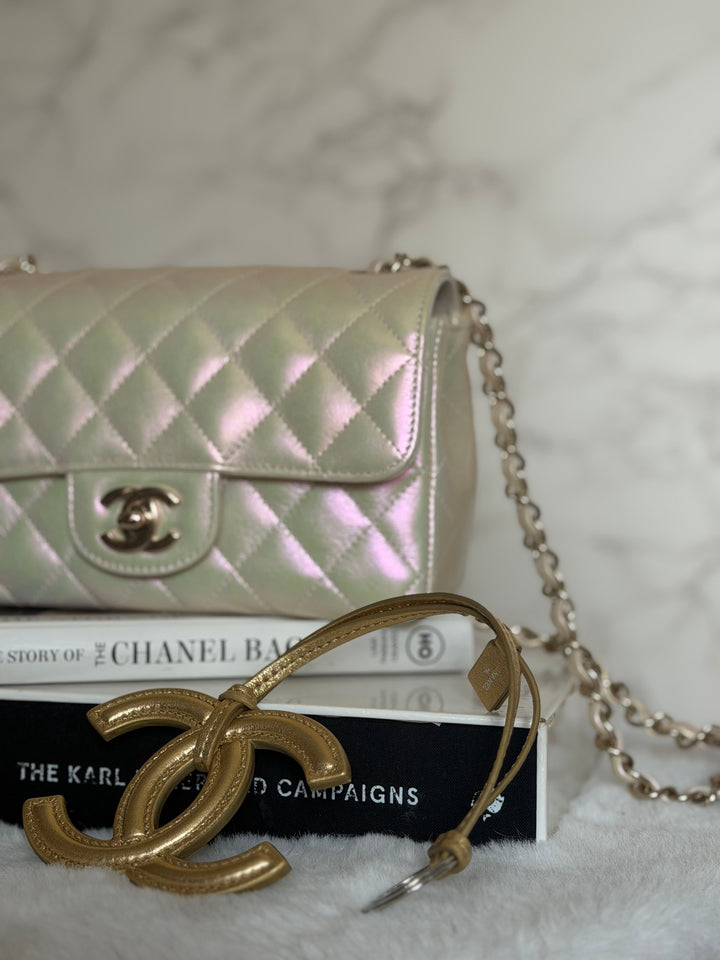 CHANEL 20B Iridescent Ivory Calf skin LGHW Mini Rectangular Flap Bag 2020