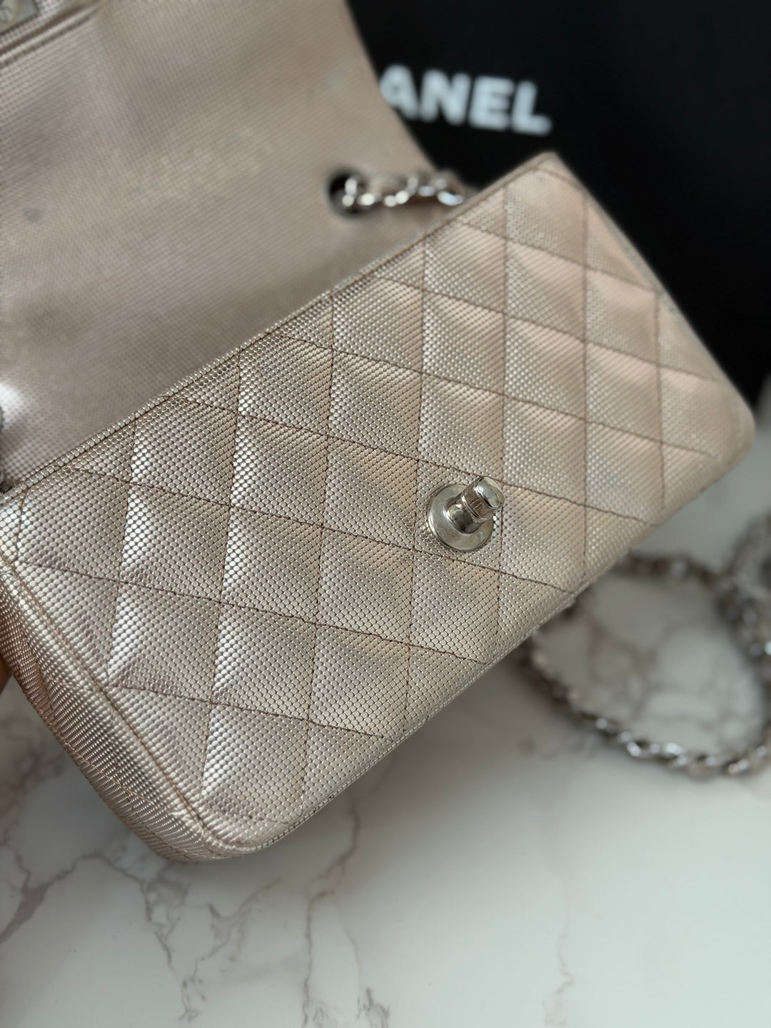 CHANEL series 21 16C 2016 Pixel Pinky Gold Calf Skin SHW Mini Rectangular Flap Bag