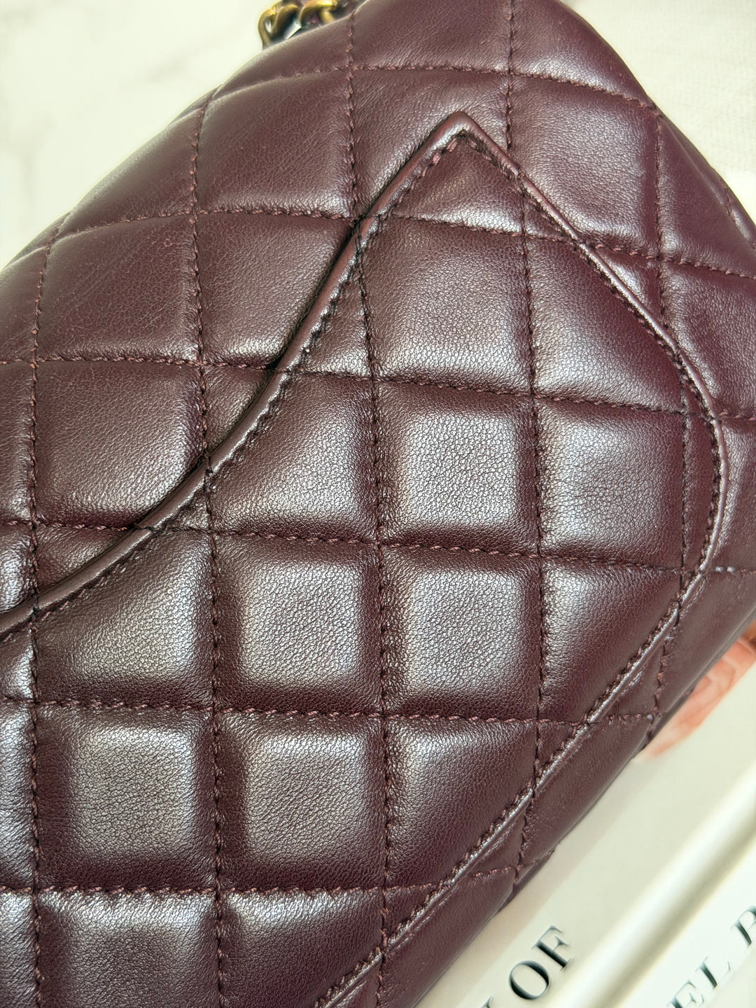 CHANEL 21B Burgundy Lambskin Aged GHW Pearl Crush Mini Rectangular Flap Bag 2021