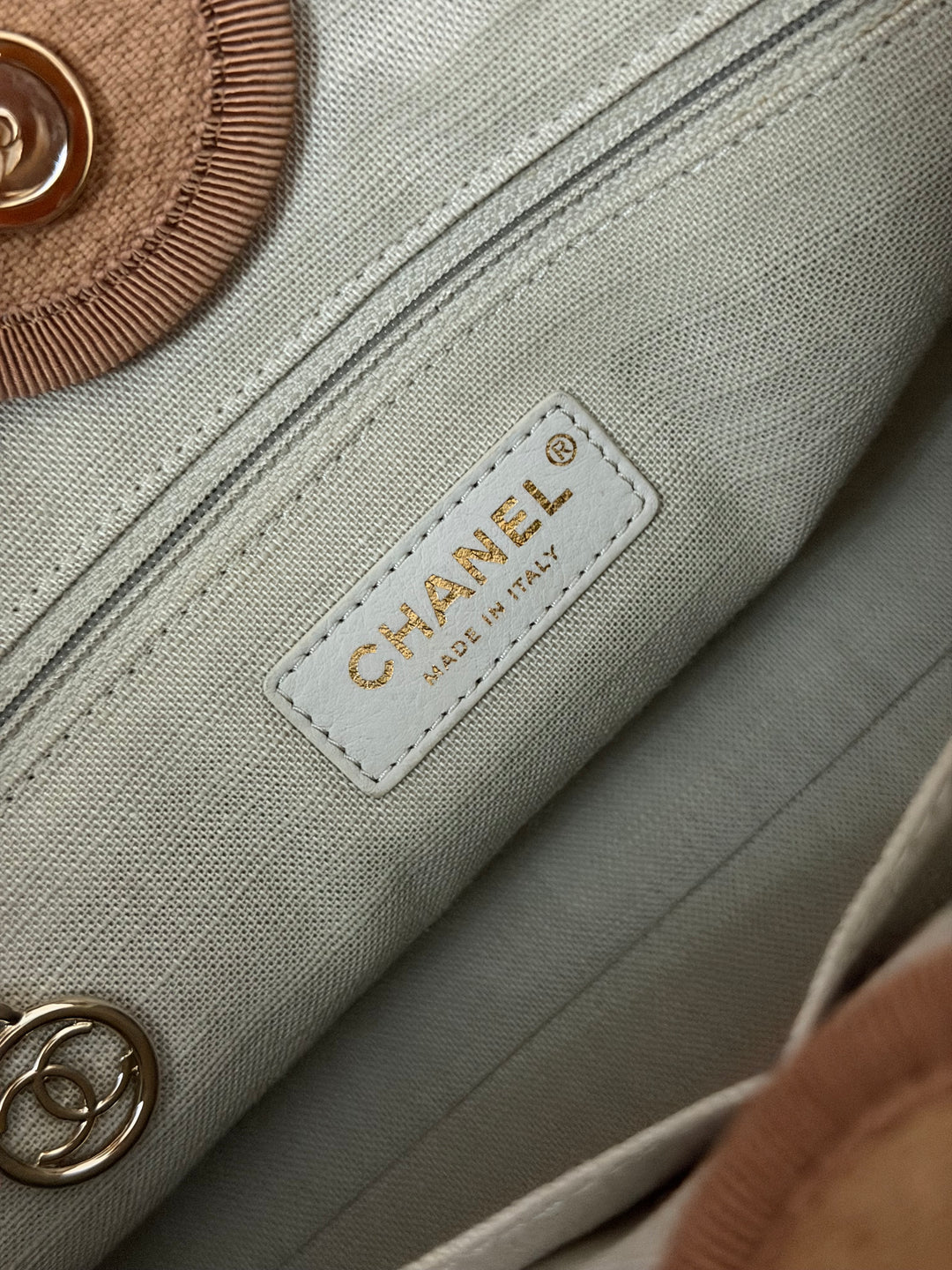 CHANEL 24P collection 2024 Beige Tweed Deauville Tote size Small with top handle LGHW and pouch