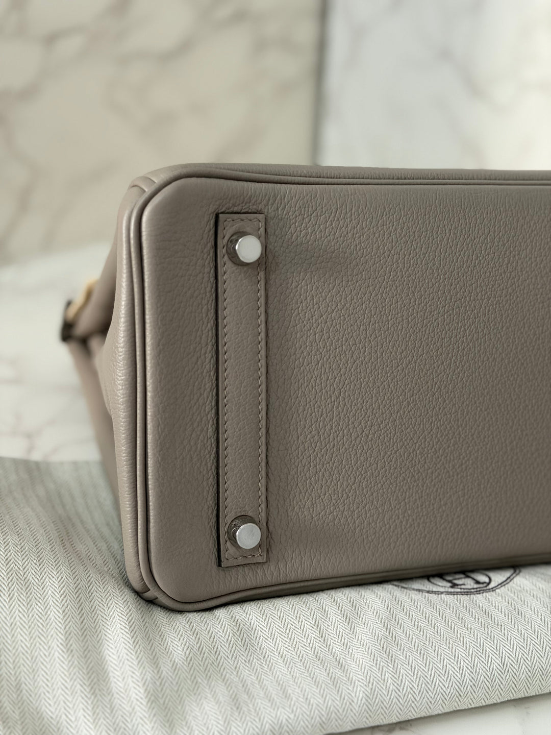 HERMES Gris Asphalt Leather Birkin 30 Bag Palladium Hardware Stamp D 2019