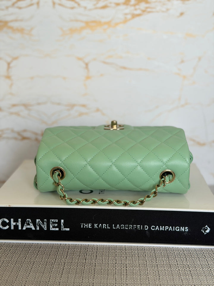 CHANEL Pastel Green Lambskin LGHW Mini Rectangular Flap Bag 2024 8 inches 20 cms
