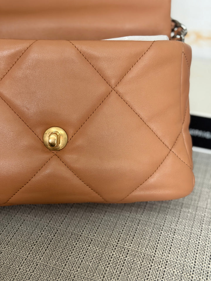 CHANEL Caramel Brown Lambskin Mixed Hardware 19 Flap Bag size SMALL 2022