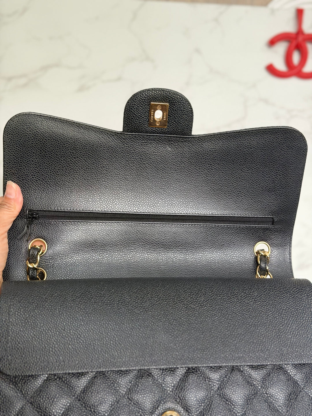 CHANEL series 17 Black Caviar GHW Jumbo Classic Double Flap Bag 2012