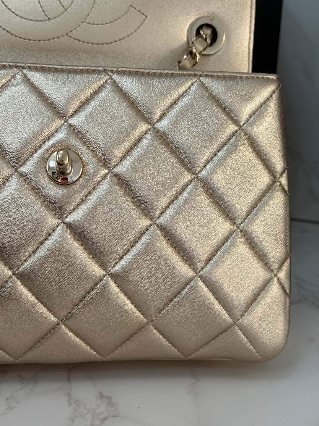 CHANEL series 30 Metallic Gold Lambskin LGHW Trendy CC top Handle Bag with non detachable Strap size SMALL 2020