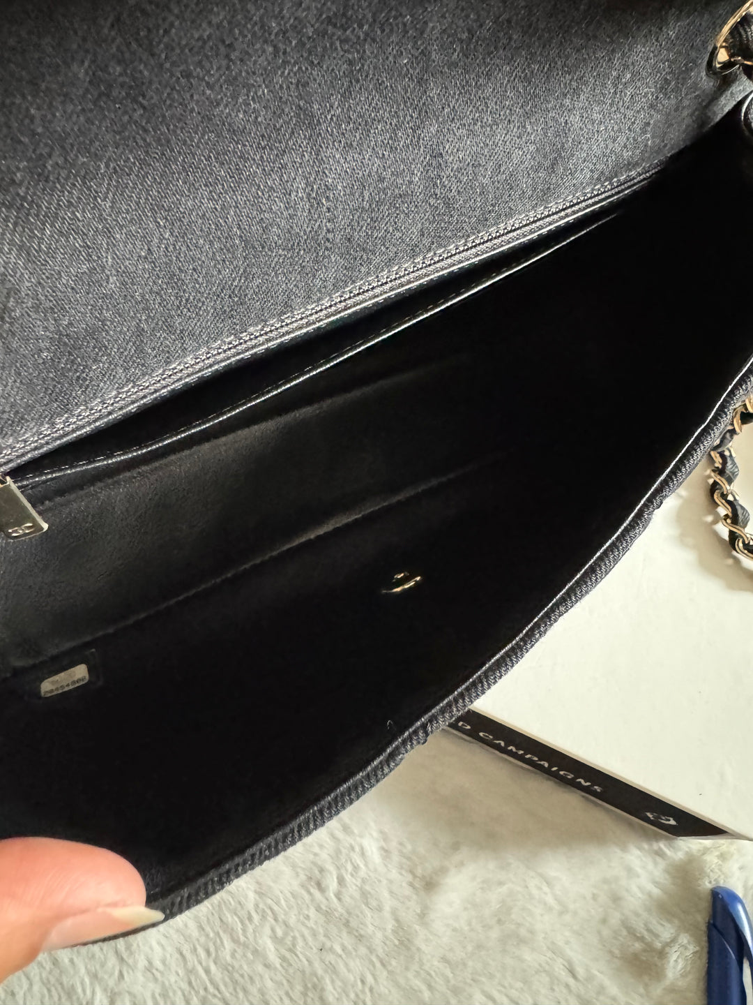 Chanel series 26 Black Denim LGHW Braided in Gold/White/Black Medium Flap Bag