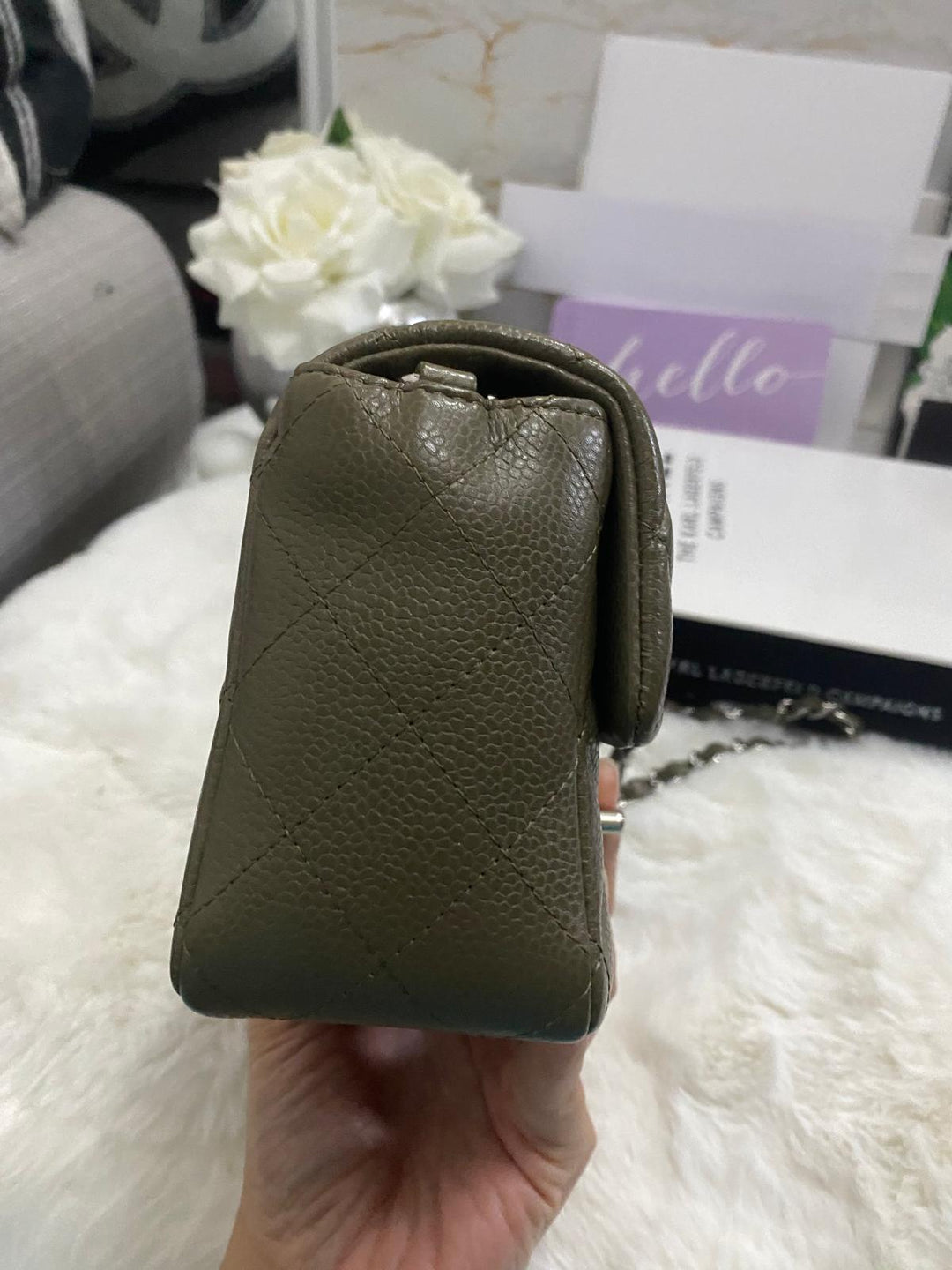 Chanel series 17 2012 Khaki Green Caviar SHW Mini Rectangular Flap Bag
