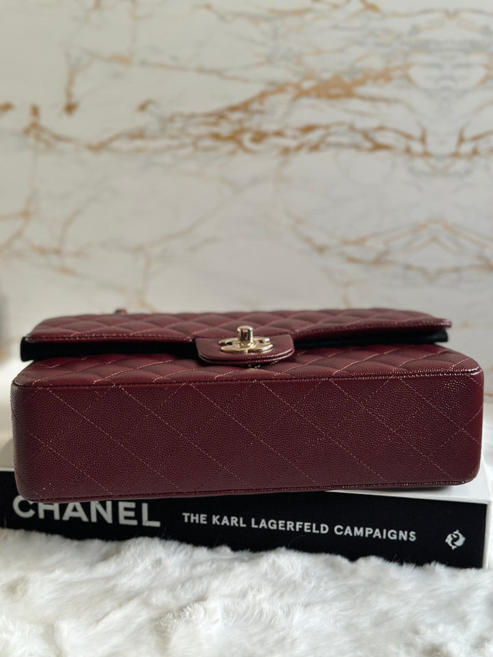 CHANEL 21B Collection Burgundy Caviar LGHW Medium M/L Timeless Classic Double Flap Bag 11.12