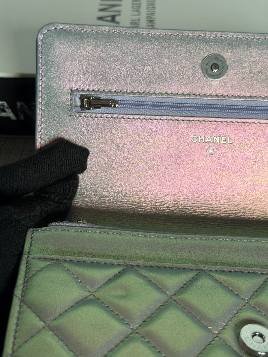 CHANEL Silver Lambskin SHW Classic Wallet on Chain (WOC) 2022
