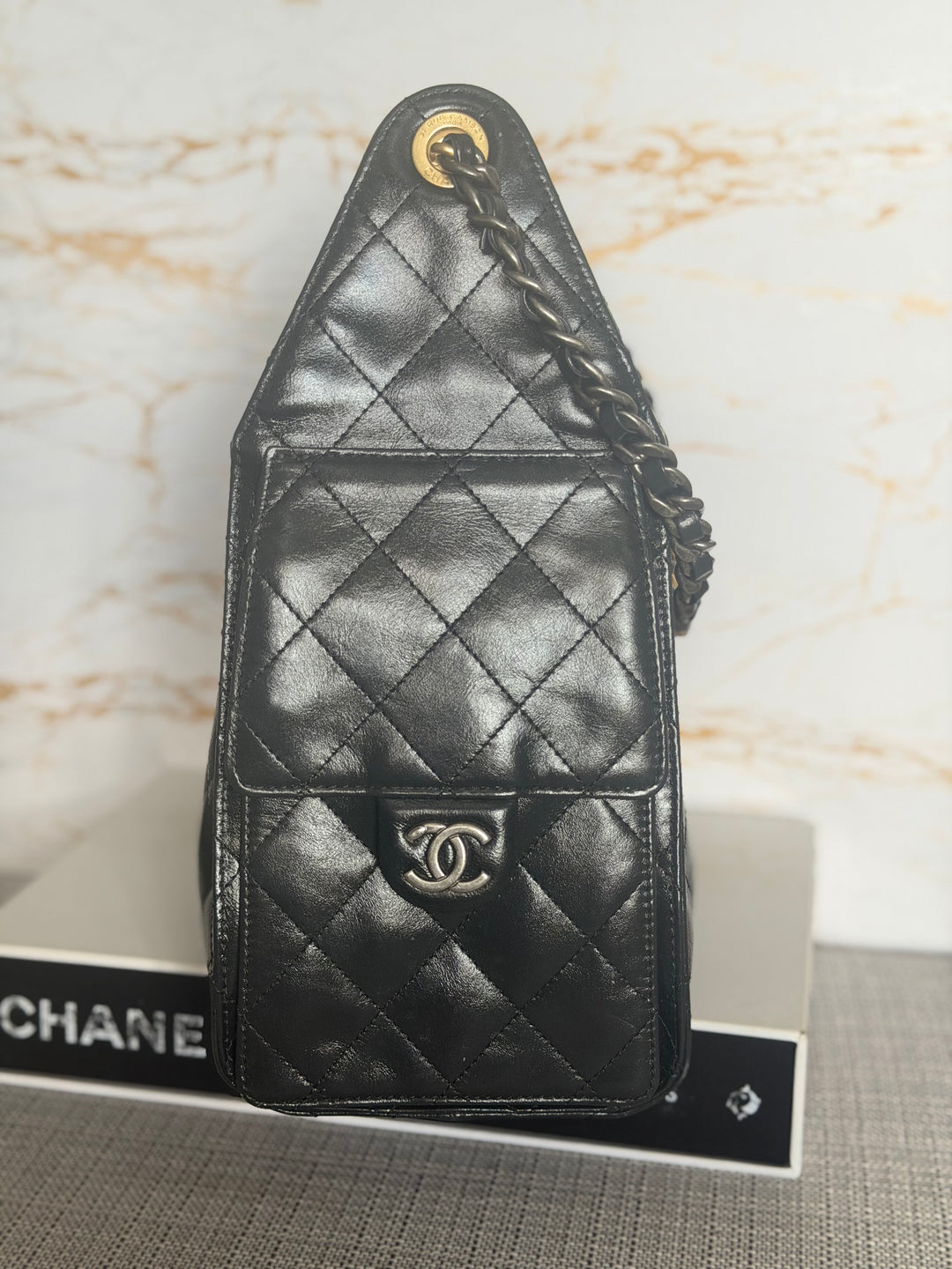 CHANEL Black Shiny Calf Skin Mixed Hardware 25 Hobo Bag size SMALL 2025/2026