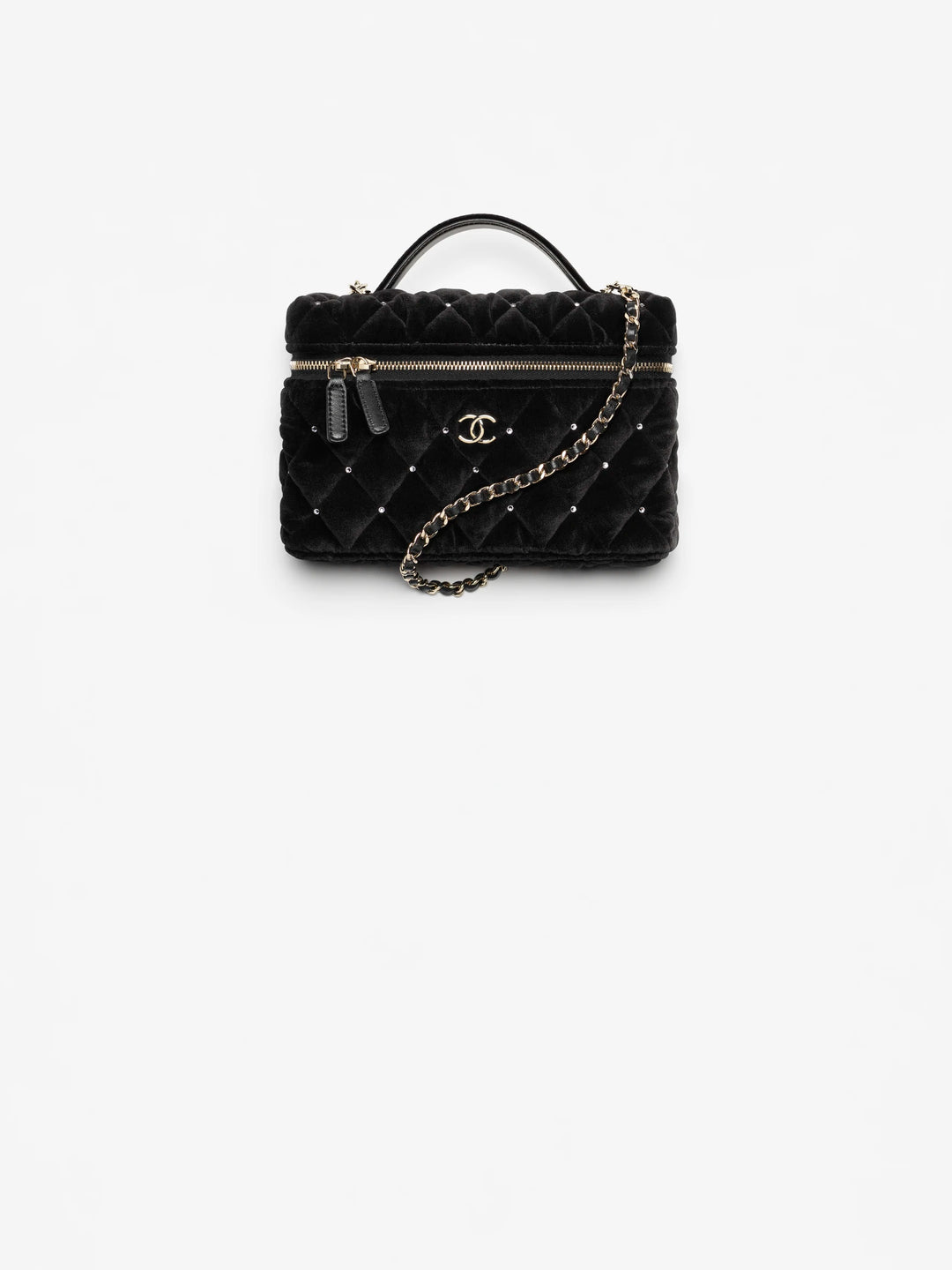 CHANEL 25K 2025 Black Velvet Diamanté Long Vanity with Detachable chain LGHW