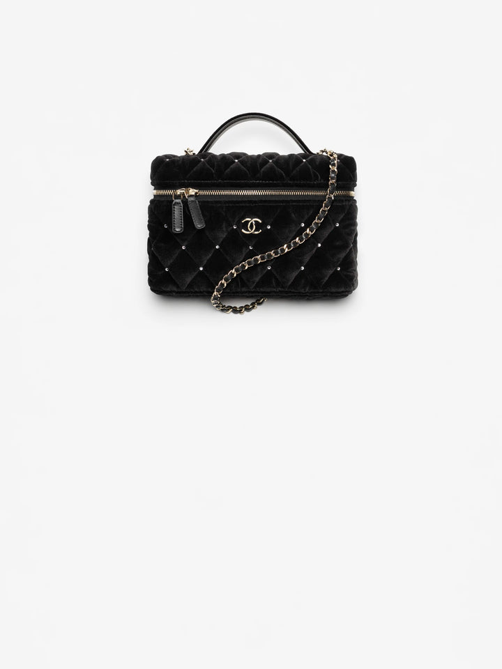 CHANEL 25K 2025 Black Velvet Diamanté Long Vanity with Detachable chain LGHW