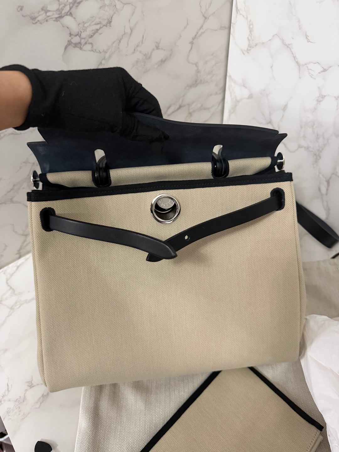 Hermes Herbag Zip 31 Bag in Noir/Beton Palladium Hardware