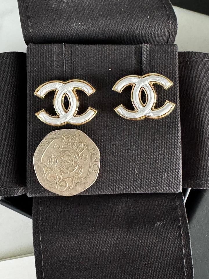 Chanel 24A 2024 Fall/Winter Gold with White Earrings
