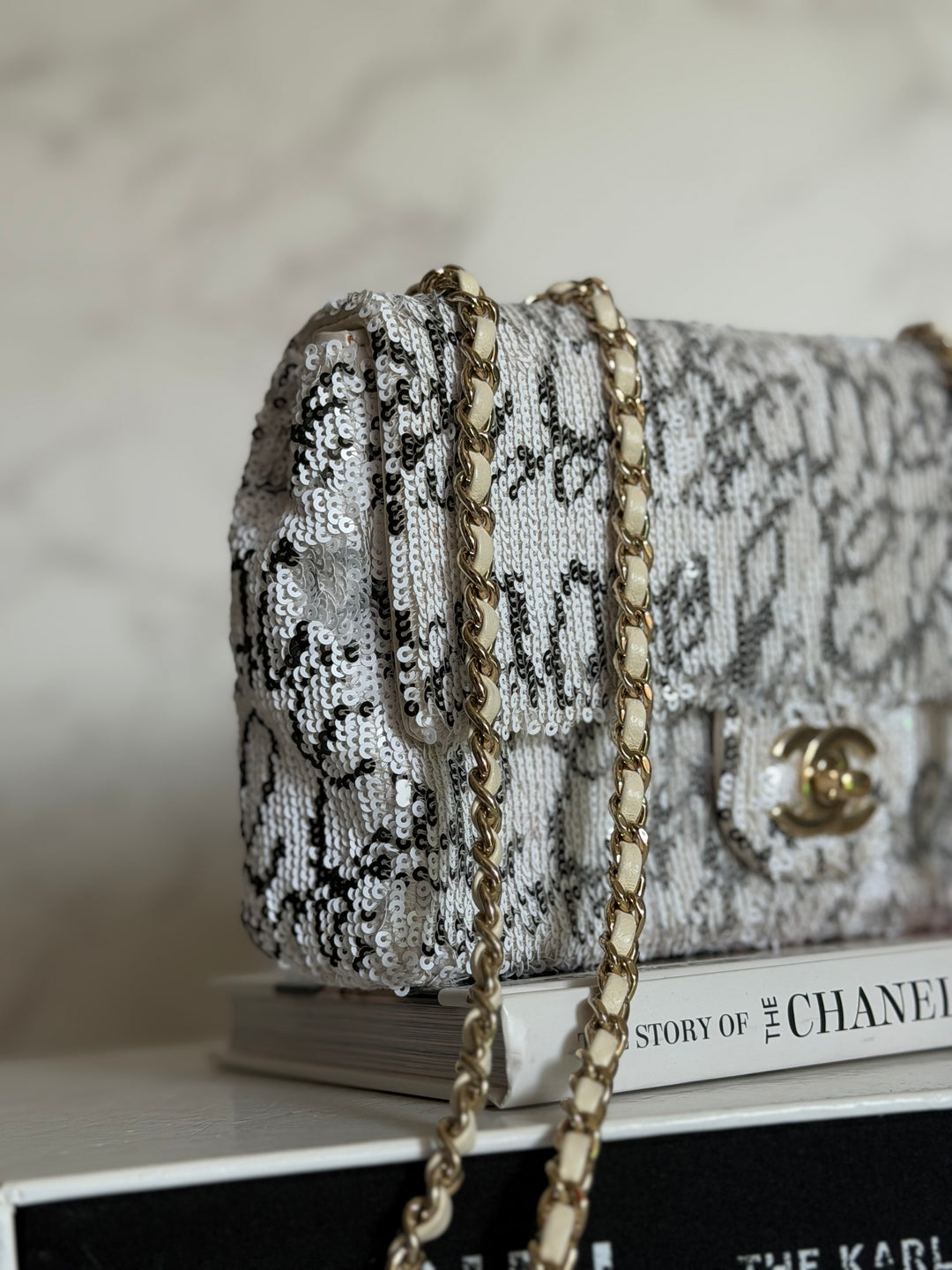 CHANEL 22C White and Black Sequin SMALL Flap Bag LGHW 2022