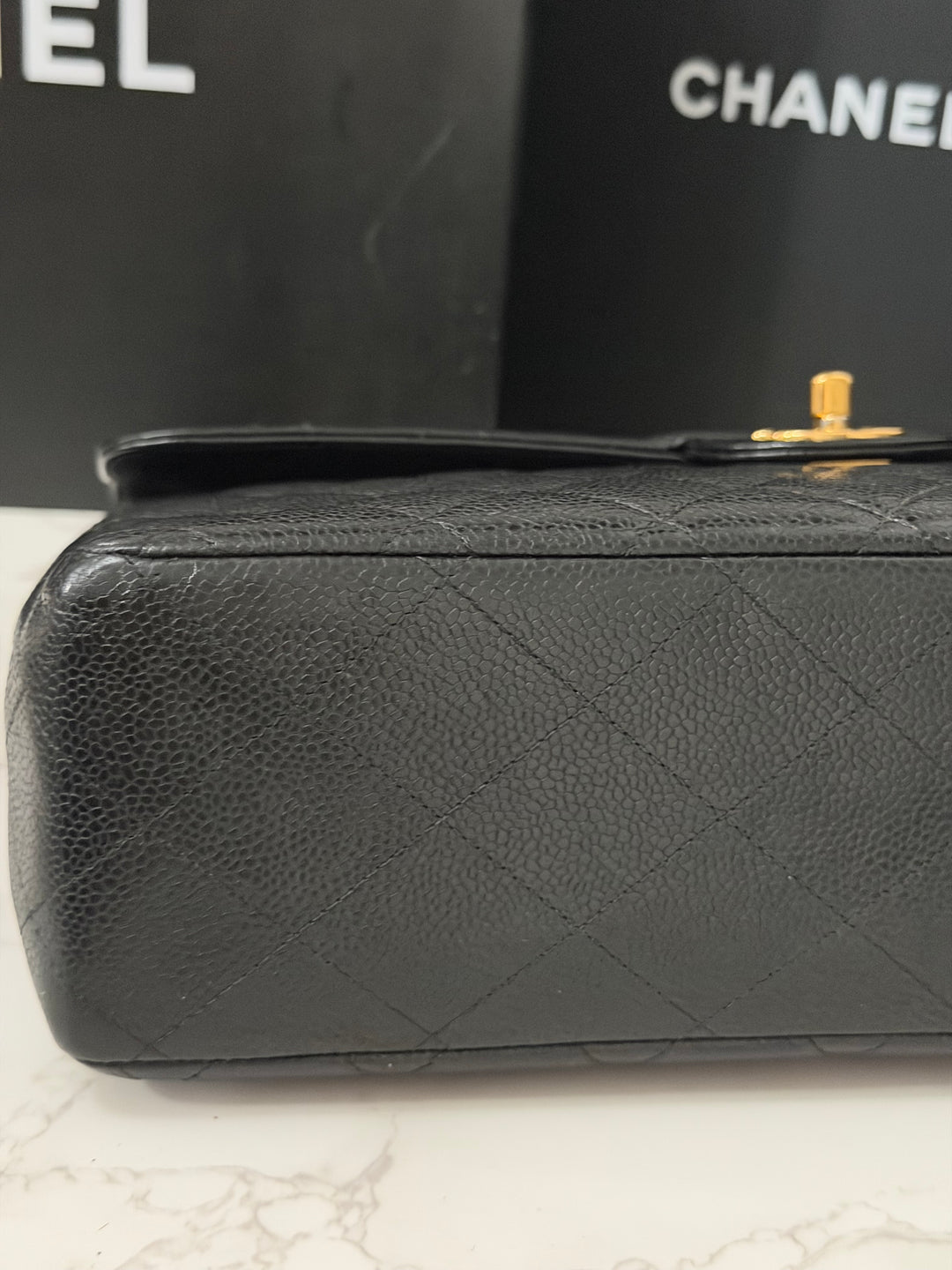 Chanel Series 7 24K GHW Black Caviar Vintage Jumbo Single Flap Bag 2008/2009