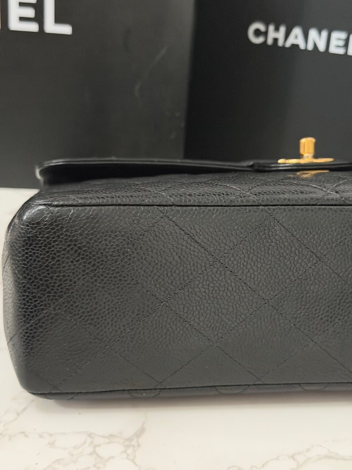 Chanel Series 7 24K GHW Black Caviar Vintage Jumbo Single Flap Bag 2008/2009