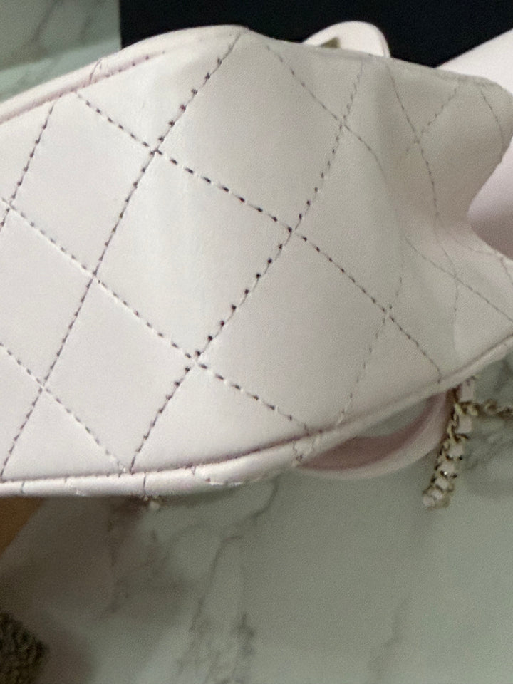 CHANEL 22P 2022 Sakura Light Pink Lambskin LGHW Mini Rectangular Flap Bag with Top Handle