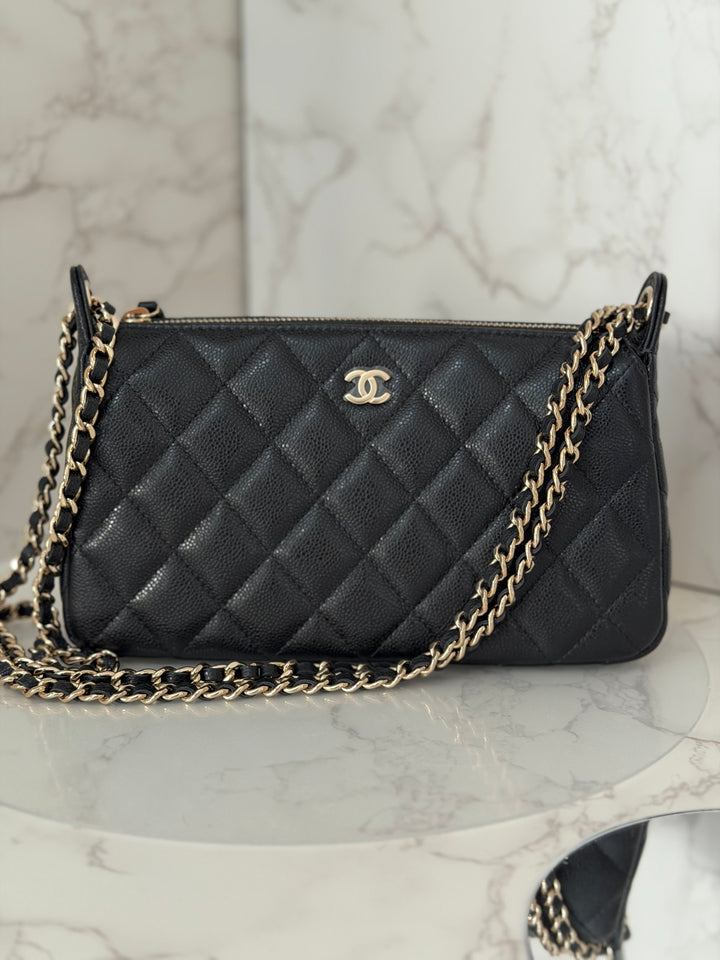 CHANEL New style Clutch/Wallet on Chain WOC in Black caviar LGHW and Burgundy lining 2025