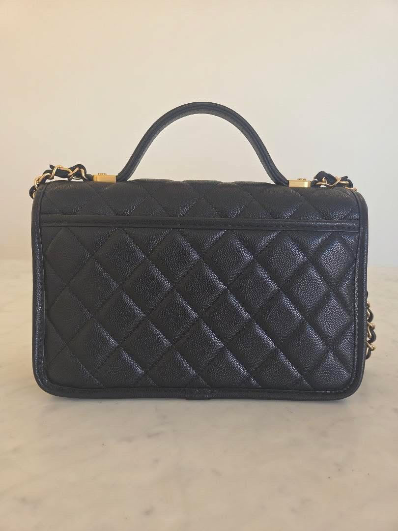 CHANEL 25B 2025 Top Handle Black Caviar Aged GHW with Charm