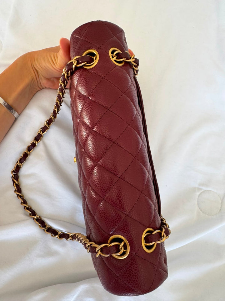 CHANEL series 21 2015 15B Burgundy Caviar GHW Medium ML Timeless Classic Double Flap Bag