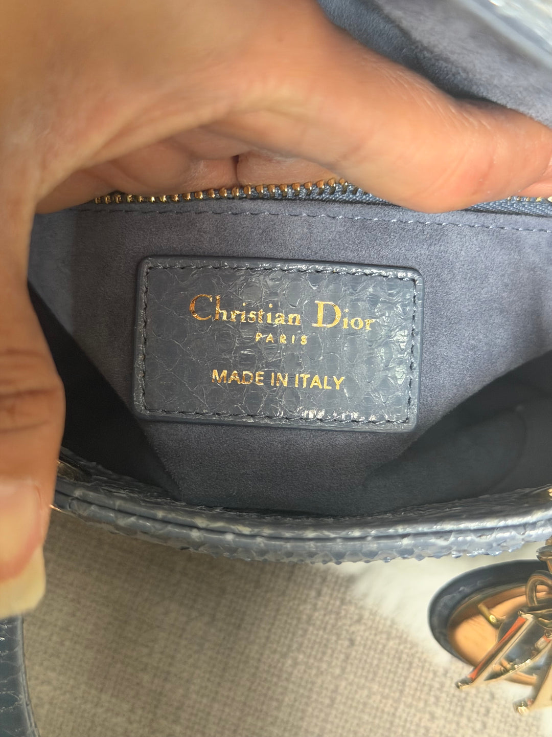 DIOR Lady Dior MINI in Blue Grey Python Leather LGHW 2020