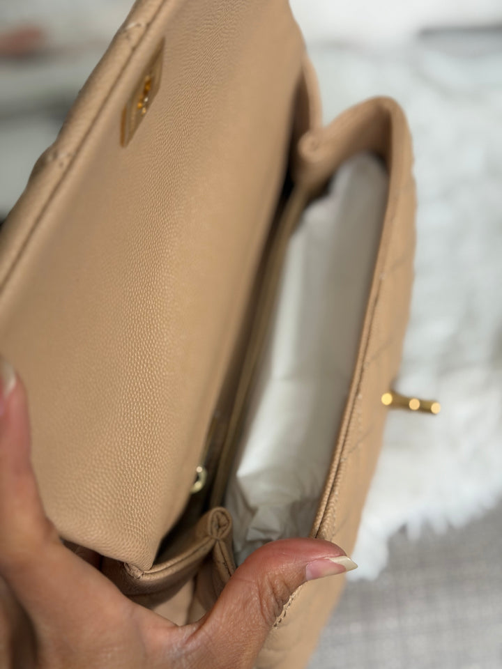 CHANEL series 29 Beige Caviar Aged GHW Deep burgundy Lizard Handle Coco Handle size Small 2019/2020