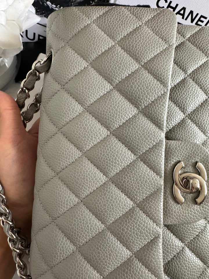 CHANEL series 19 Grey Caviar SHW Medium ML Double Flap Bag 14B collection 2014