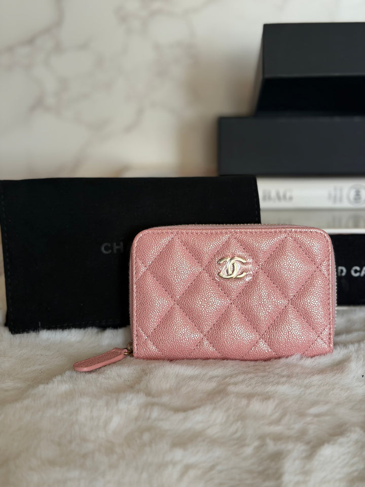 CHANEL 19S iridescent pink caviar LGHW Zippy Coin Purse series 27 2019