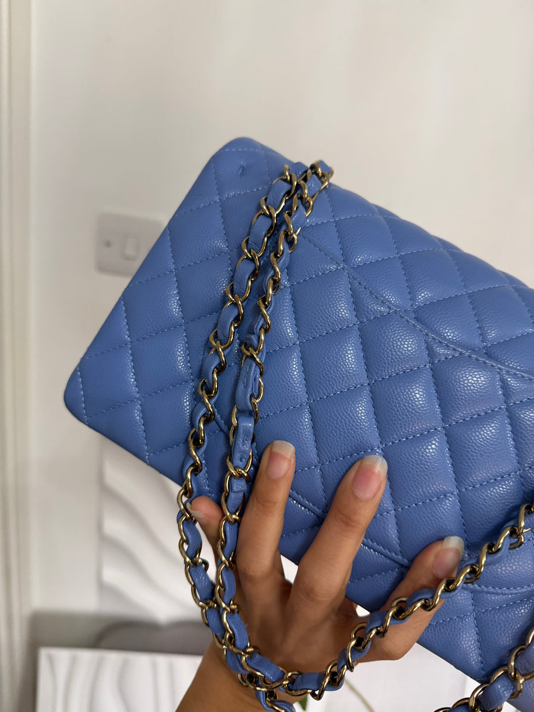 CHANEL 25C 2025 Periwinkle Blue Caviar LGHW Medium ML Timeless Classic Double Flap Bag