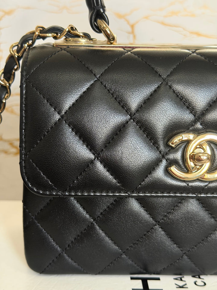 CHANEL Black Lambskin LGHW Trendy CC Flap Bag size MINI 8 inches with detachable Strap 2023/2024