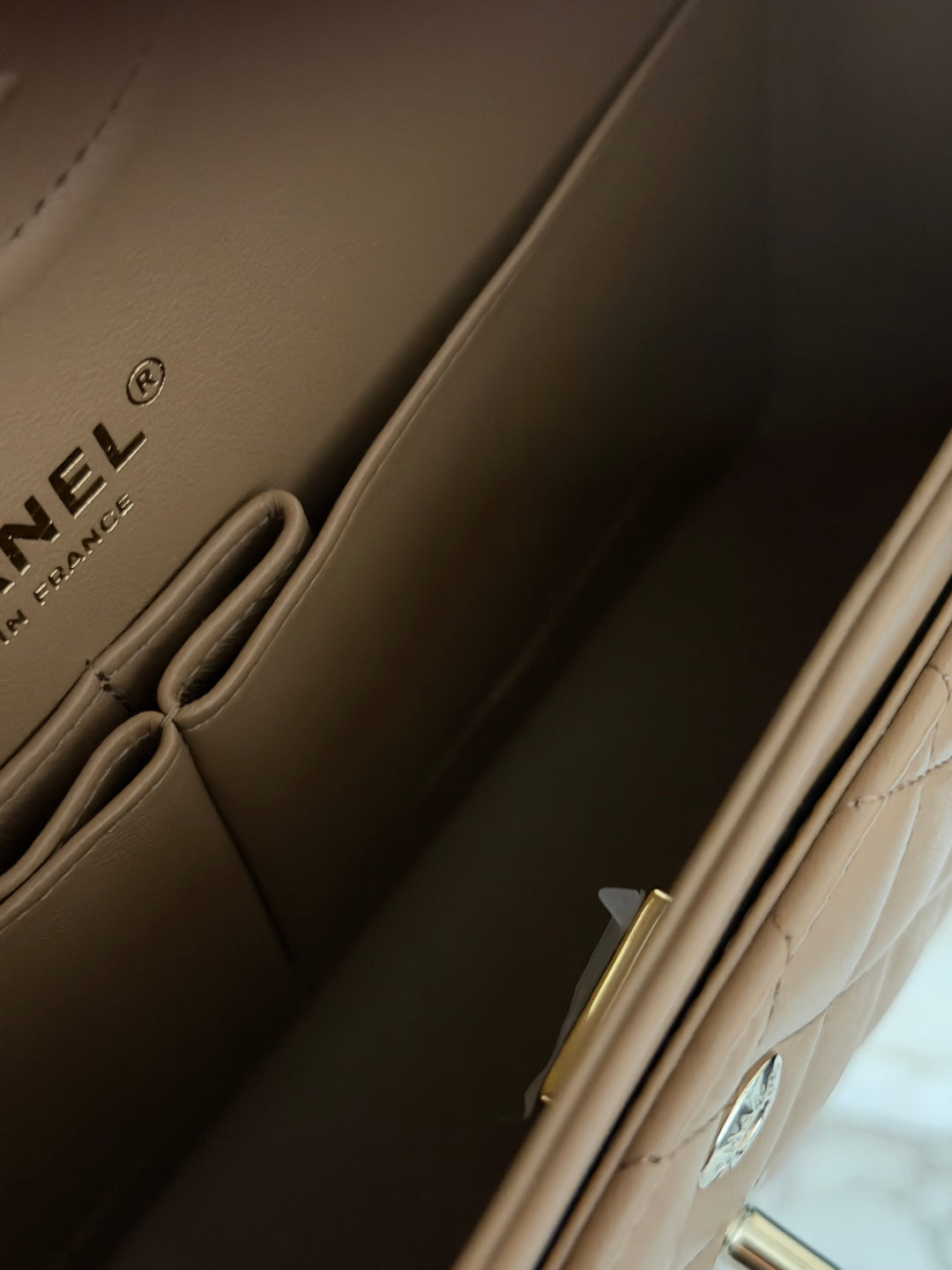 CHANEL 22K collection 2022 Dark Beige Lambskin LGHW Medium ML Timeless Classic Double Flap Bag