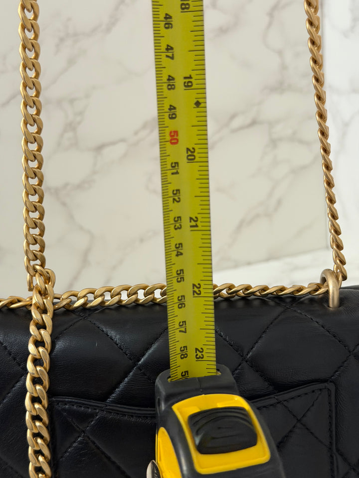 CHANEL Resin CC Black Lambskin Aged GHW Seasonal Flap Bag 2023