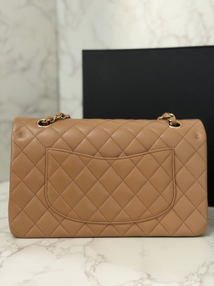 CHANEL 22K collection 2022 Dark Beige Lambskin LGHW Medium ML Timeless Classic Double Flap Bag