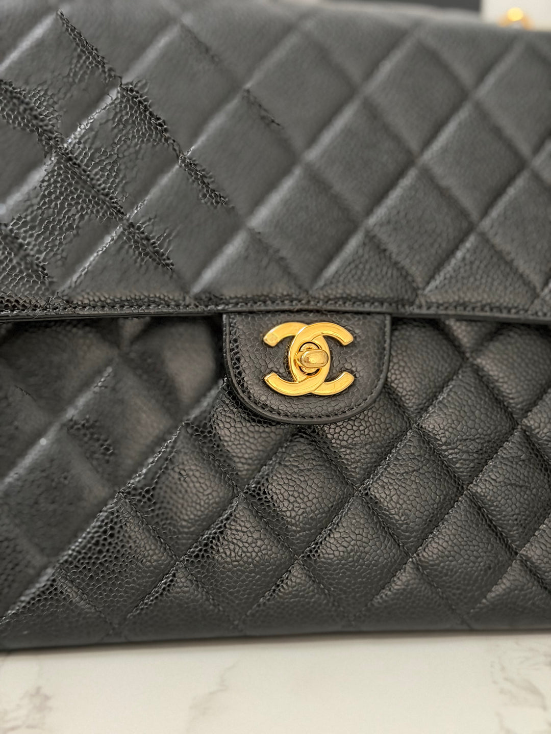 Chanel Series 7 24K GHW Black Caviar Vintage Jumbo Single Flap Bag 2008/2009