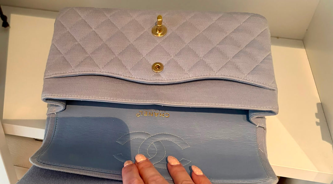 CHANEL Light Blue Jersey Reissue Flap Bag GHW