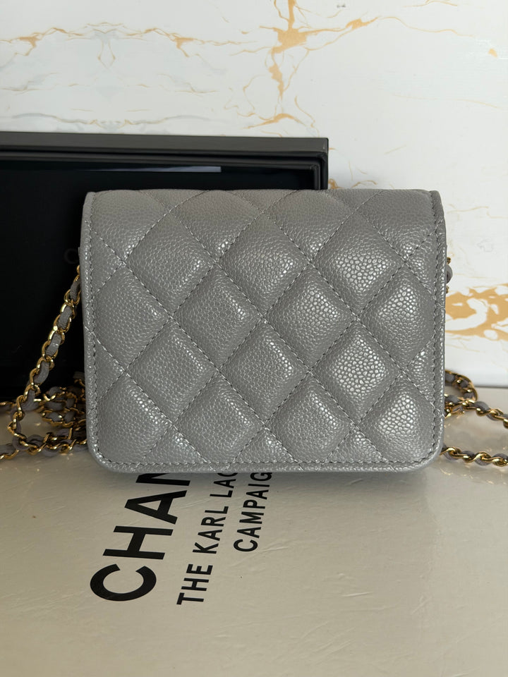 CHANEL 21B Coco Chain Grey Caviar Mini Clutch with Chain 2021