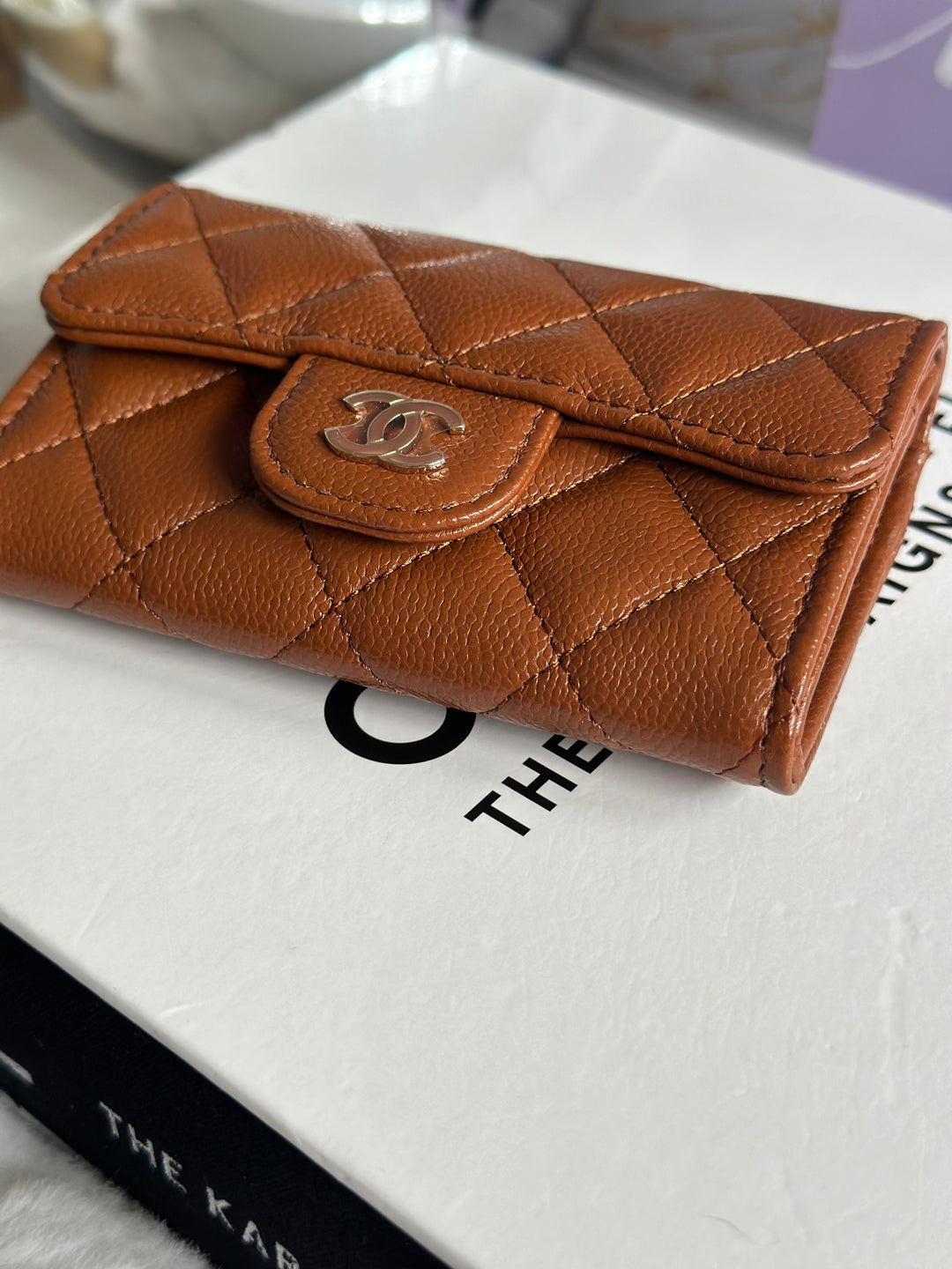 Chanel 23A Brown Caviar LGHW Classic Flap Snap Card Holder