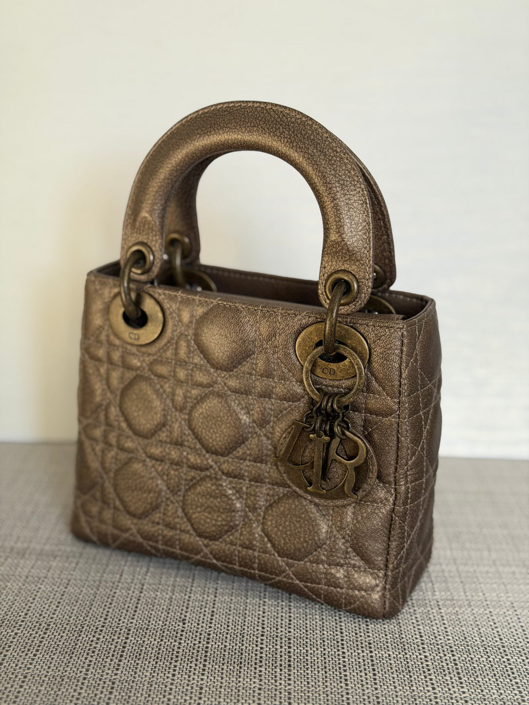 Dior Lady Dior Mini In Bronze Lambskin Bronze Hardware 2007