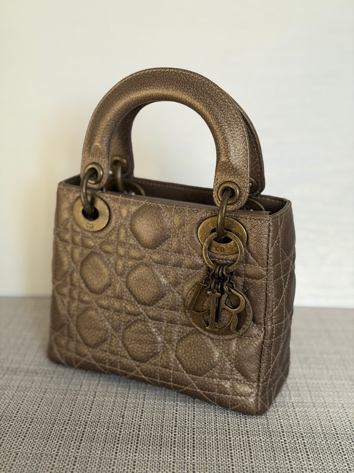 Dior Lady Dior Mini In Bronze Lambskin Bronze Hardware 2007