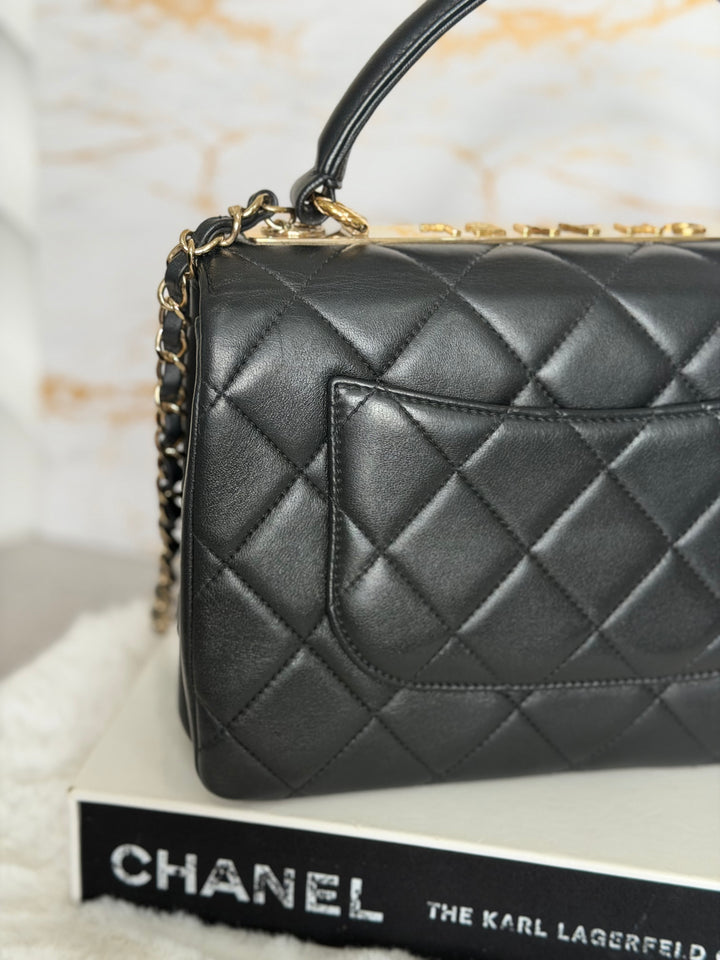CHANEL Black Lambskin LGHW Trendy CC Flap Bag size SMALL with Non detachable Shoulder strap 2023