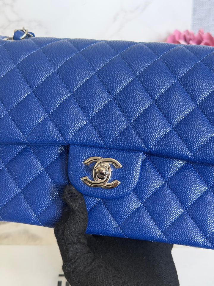 CHANEL Dark Blue Caviar SHW Medium ML Classic Timeless Double Flap Bag 21K collection 2021