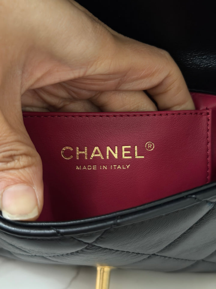 CHANEL Resin CC Black Lambskin Aged GHW Seasonal Flap Bag 2023