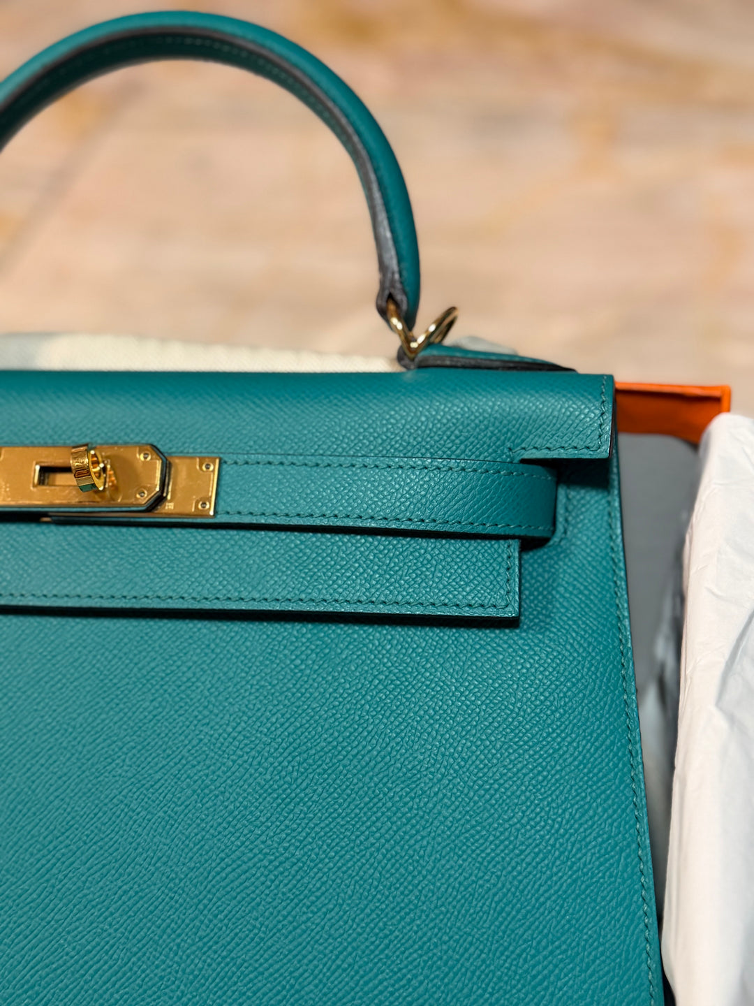 Hermes Kelly 28 Sellier Epsom Leather SO Bleu Paon GHW Stamp D 2019