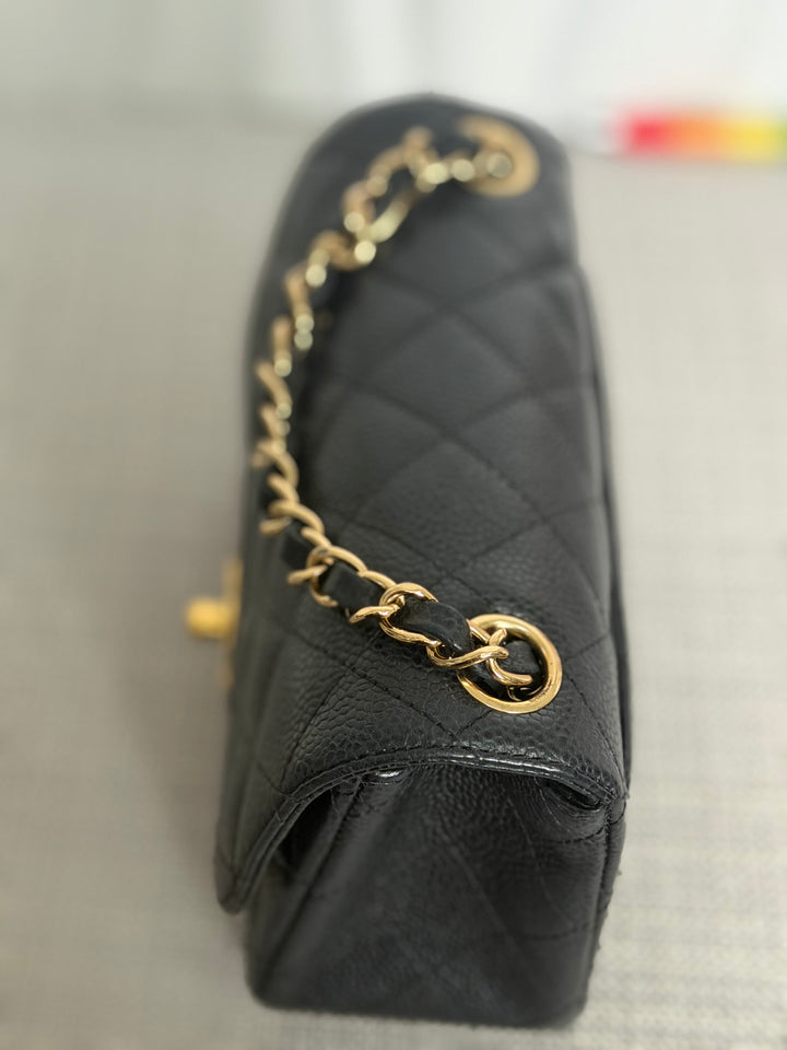 CHANEL series 13 Black Caviar GHW Vintage Square Mini Flap Bag with Edge stitching