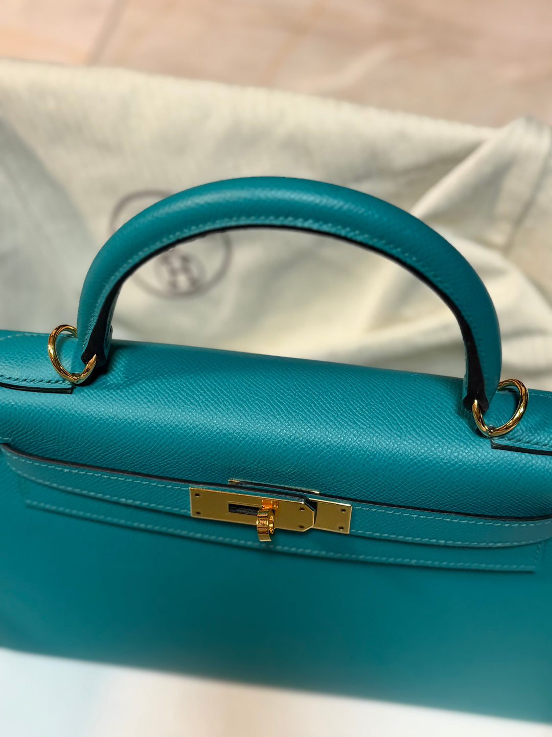 Hermes Kelly 28 Sellier Epsom Leather SO Bleu Paon GHW Stamp D 2019