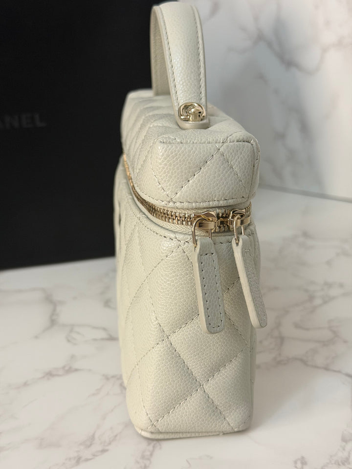 CHANEL 25B 2025 Light Grey Caviar LGHW Long Vanity Bag with Detachable Chain