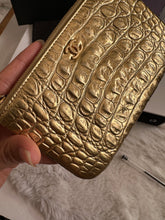 Load image into Gallery viewer, Chanel 19A Gold Calf skin Croc Embossed Mini O Case with Aged GHW
